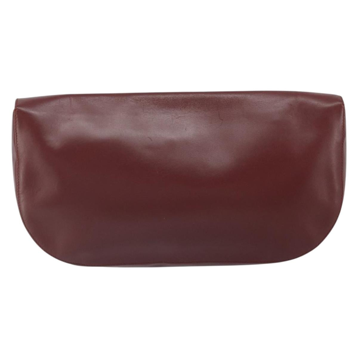 CARTIER Clutch Bag Leather Bordeaux Gold Auth SW2052