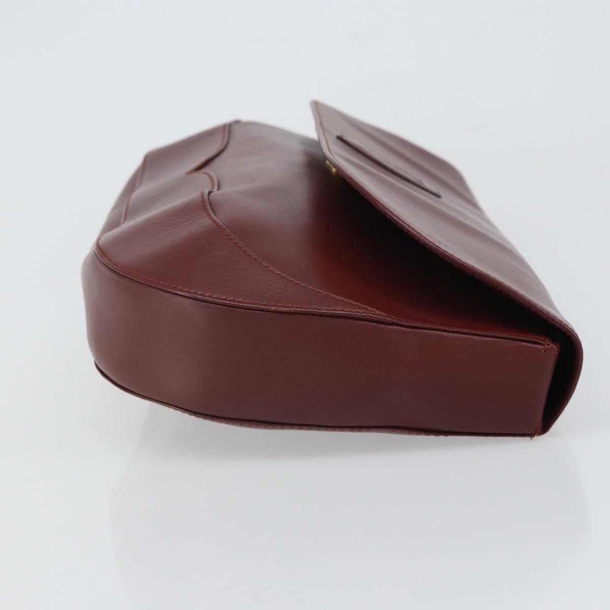 CARTIER Clutch Bag Leather Bordeaux Gold Auth SW2052