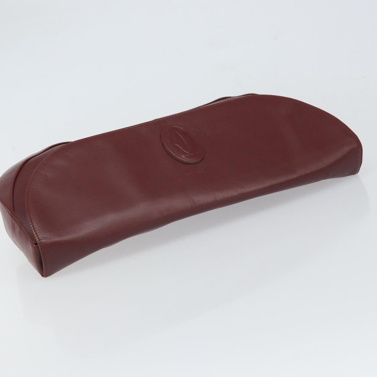 CARTIER Clutch Bag Leather Bordeaux Gold Auth SW2052