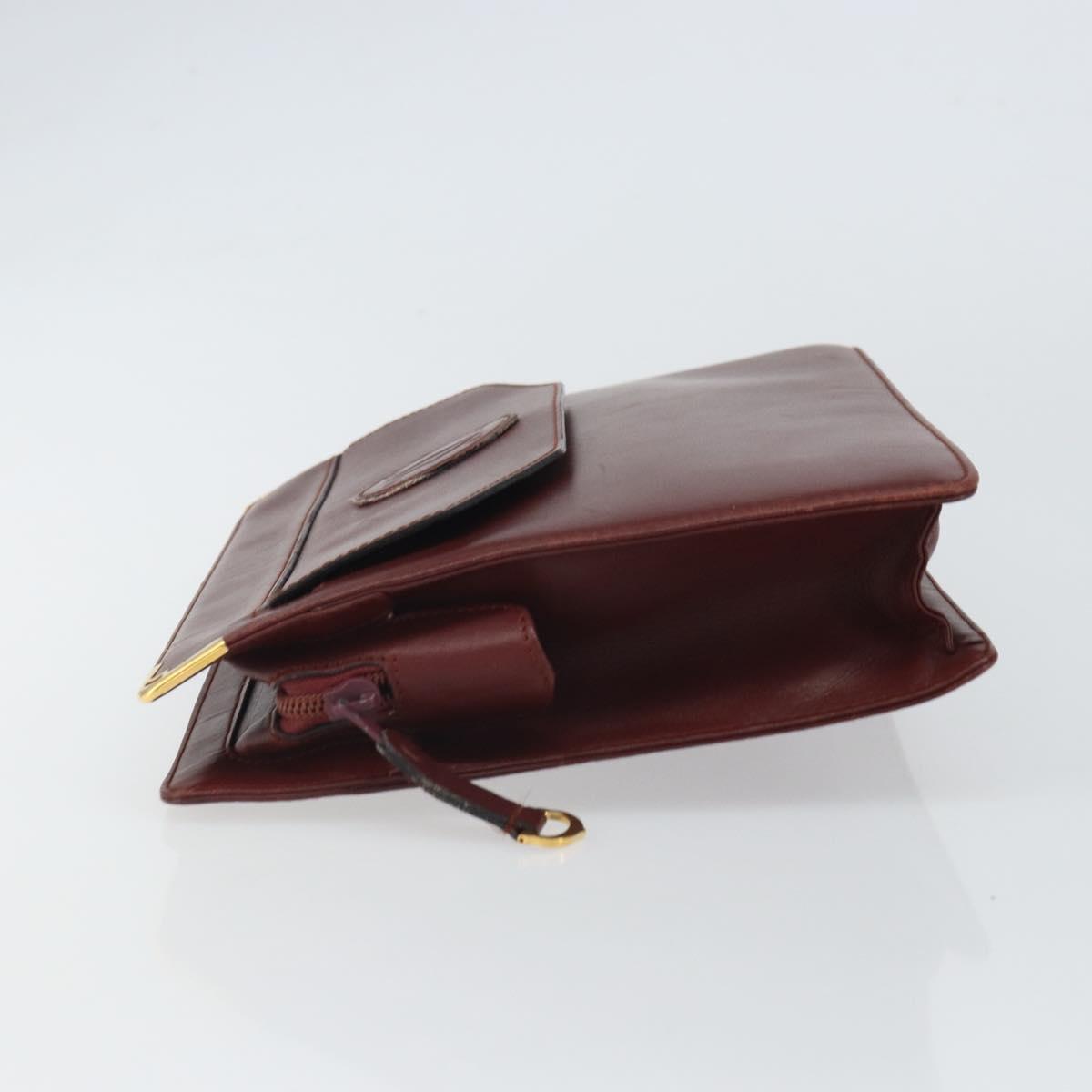 CARTIER Clutch Bag Leather Bordeaux Gold Auth SW2053