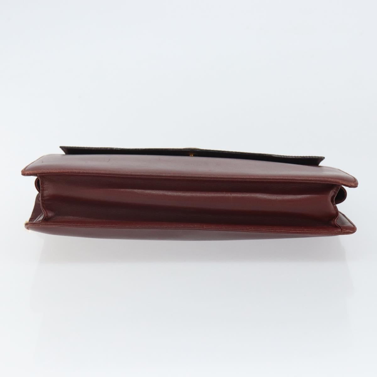 CARTIER Clutch Bag Leather Bordeaux Gold Auth SW2053