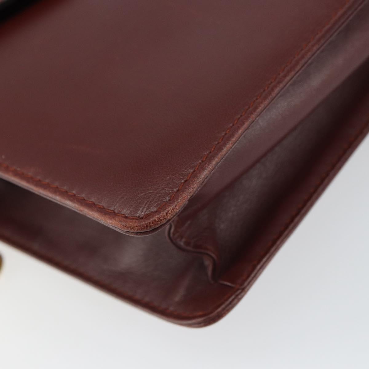 CARTIER Clutch Bag Leather Bordeaux Gold Auth SW2053