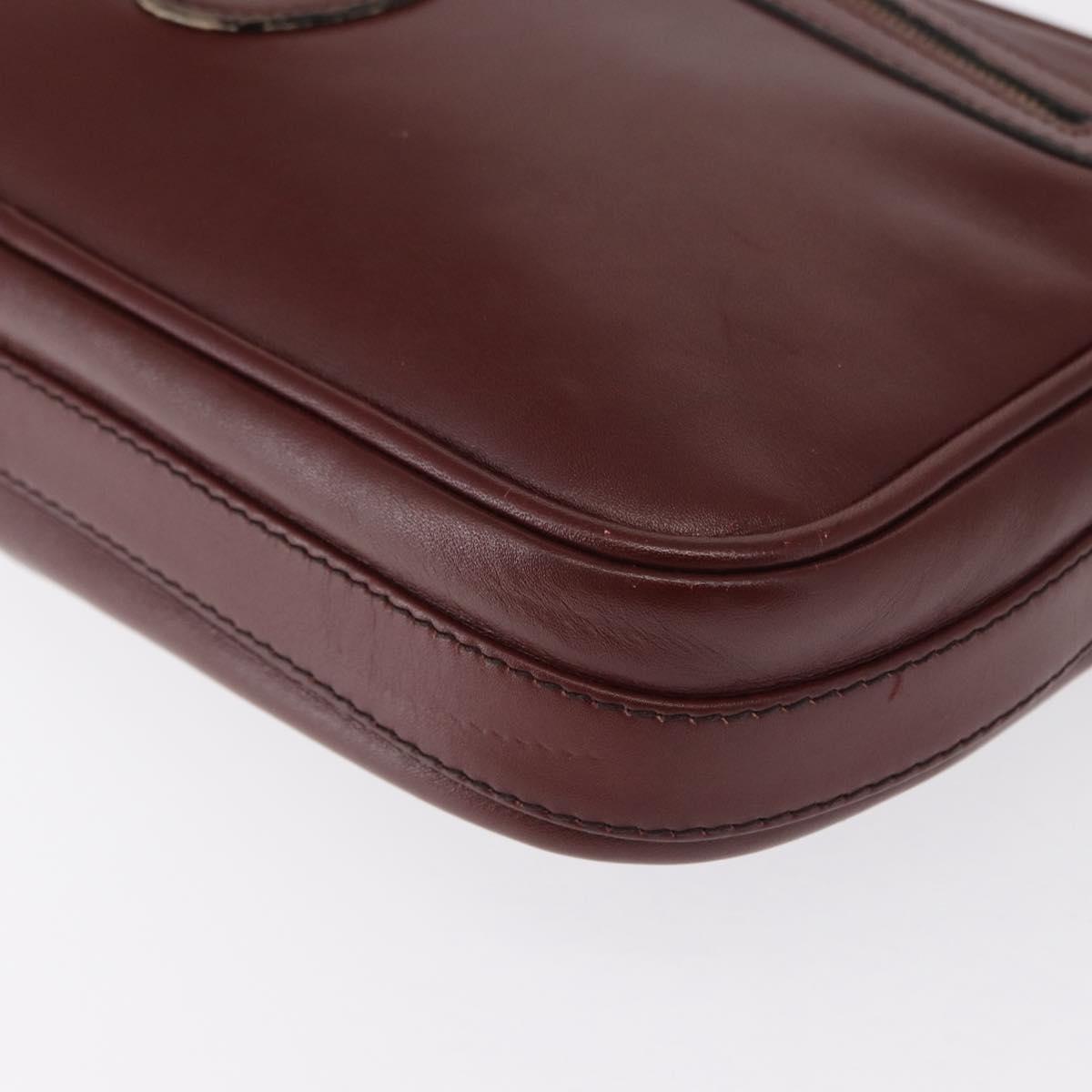 CARTIER Shoulder Bag Leather Bordeaux Gold Auth SW2054