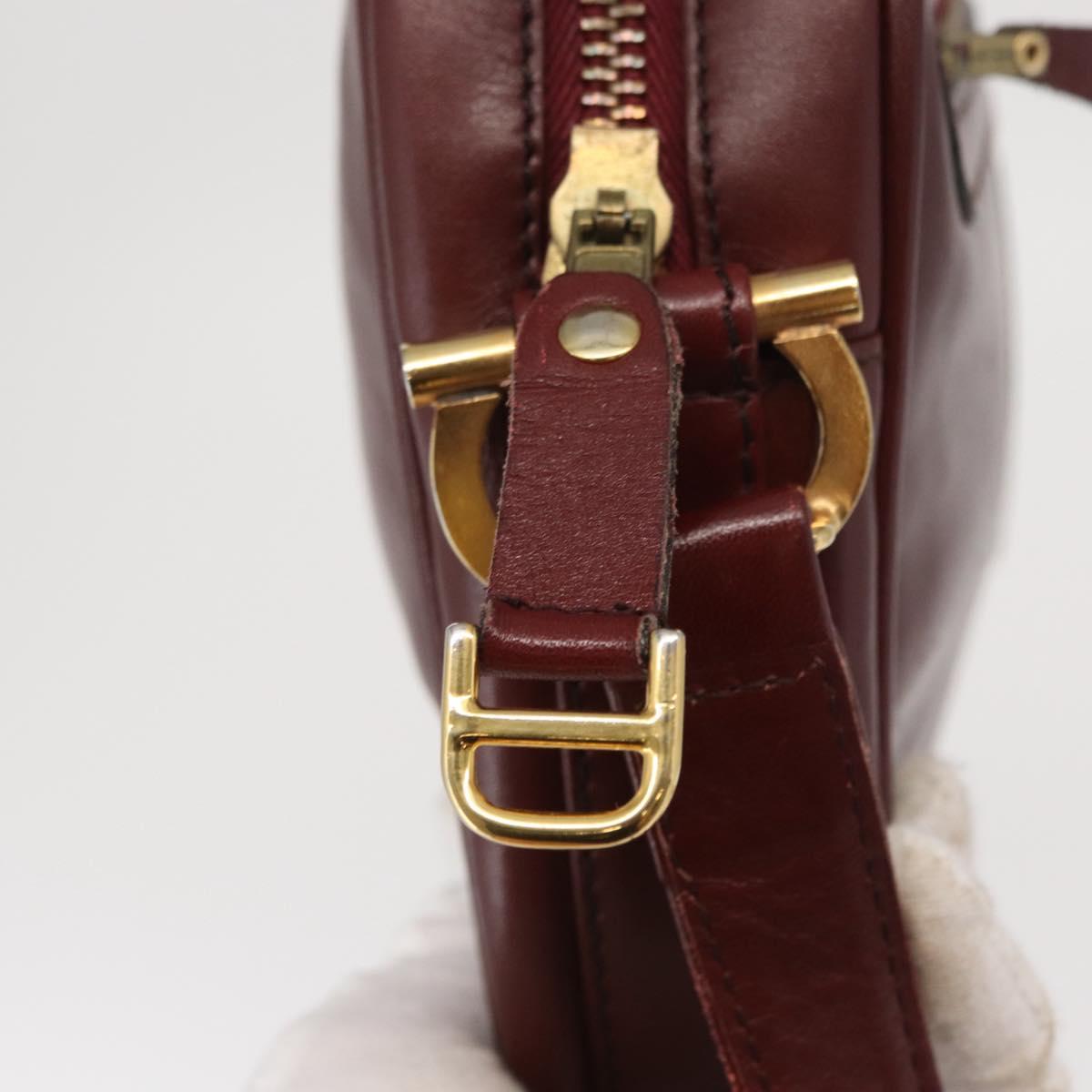 CARTIER Shoulder Bag Leather Bordeaux Gold Auth SW2054