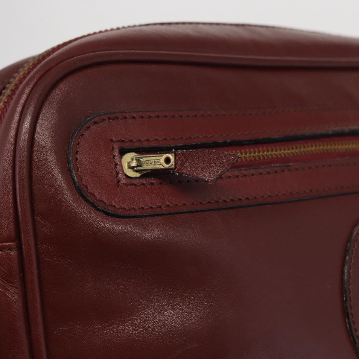 CARTIER Shoulder Bag Leather Bordeaux Gold Auth SW2054