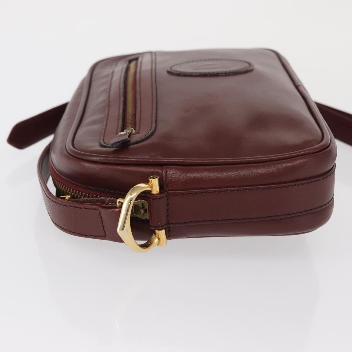 CARTIER Shoulder Bag Leather Bordeaux Gold Auth SW2054