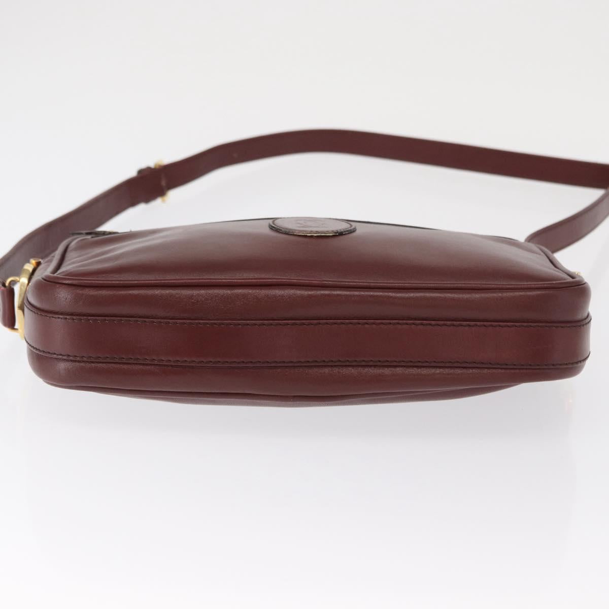CARTIER Shoulder Bag Leather Bordeaux Gold Auth SW2054