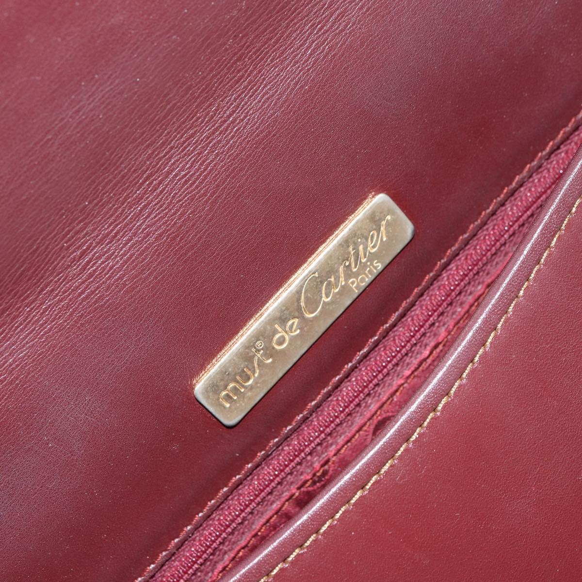CARTIER Shoulder Bag Leather Bordeaux Gold Auth SW2055