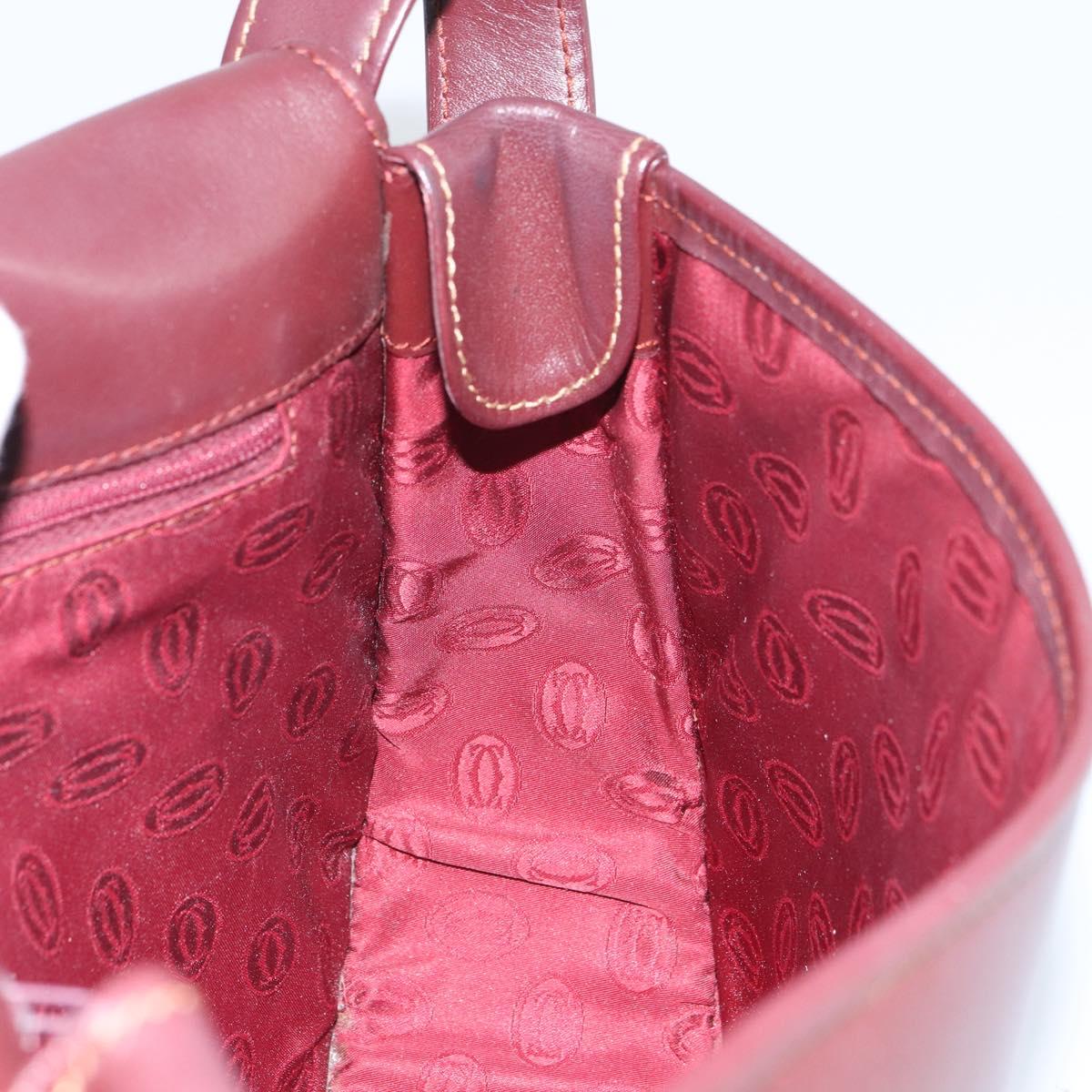 CARTIER Shoulder Bag Leather Bordeaux Gold Auth SW2055