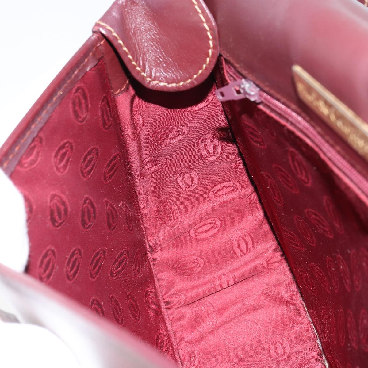 CARTIER Shoulder Bag Leather Bordeaux Gold Auth SW2055