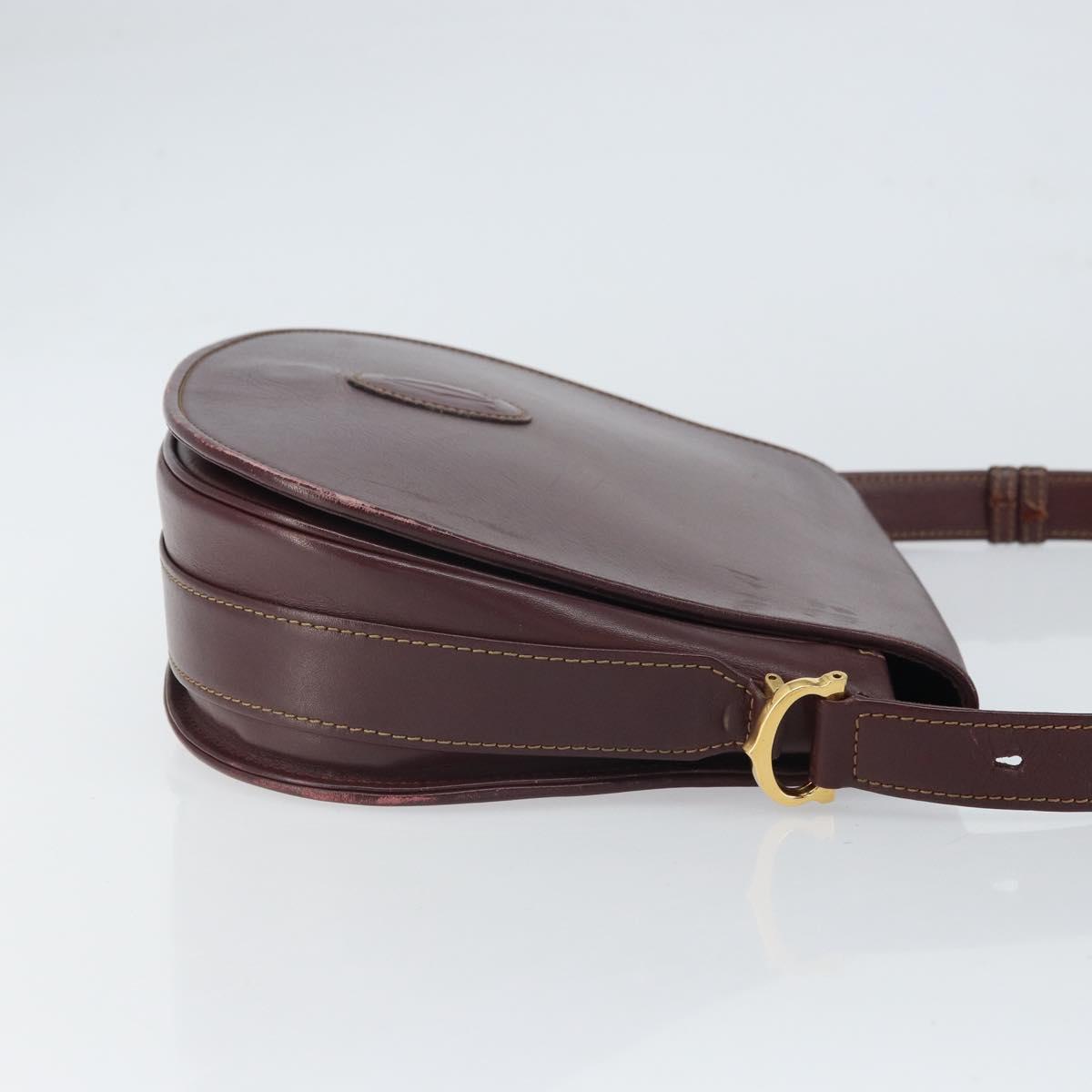 CARTIER Shoulder Bag Leather Bordeaux Gold Auth SW2055