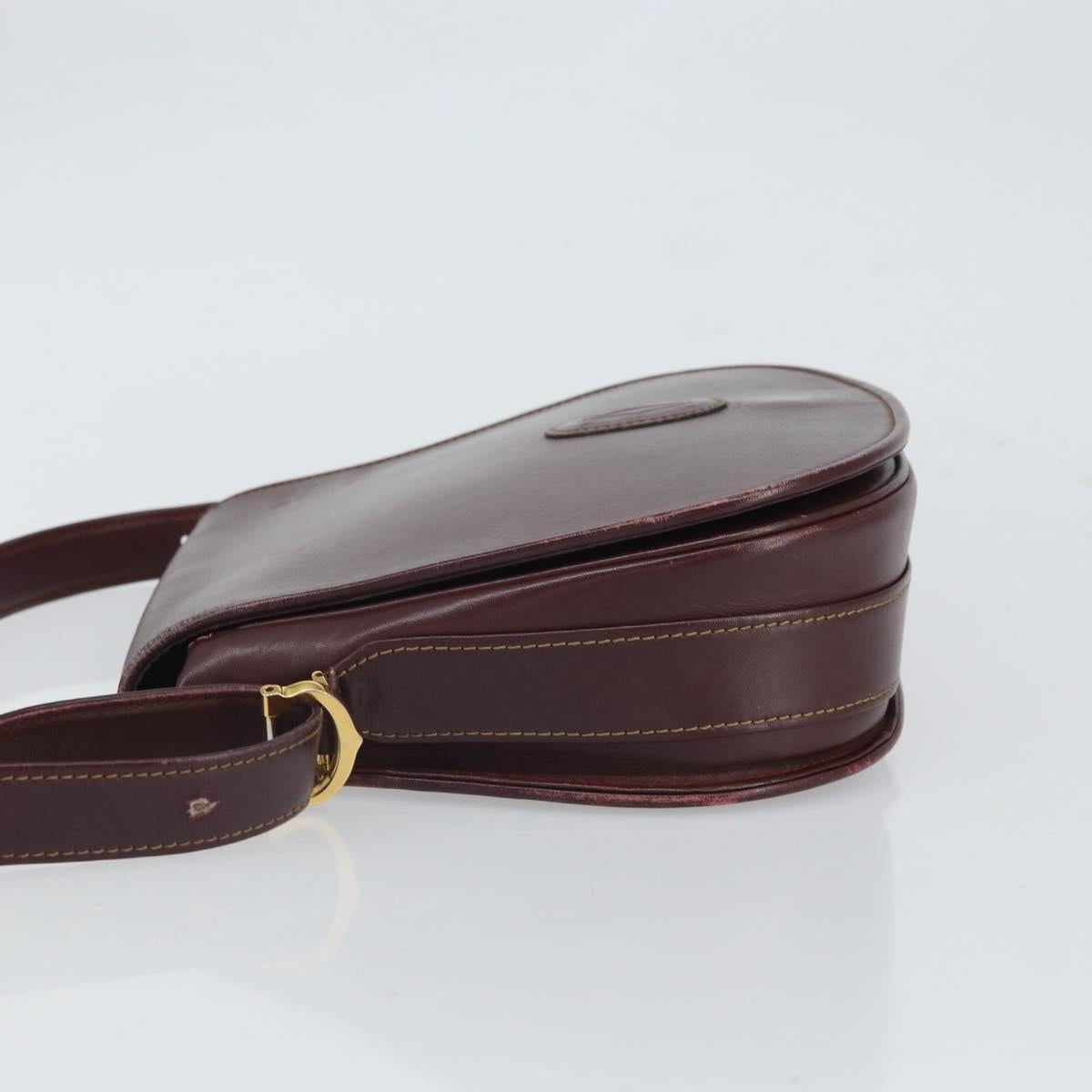 CARTIER Shoulder Bag Leather Bordeaux Gold Auth SW2055