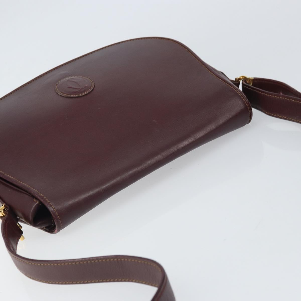 CARTIER Shoulder Bag Leather Bordeaux Gold Auth SW2055