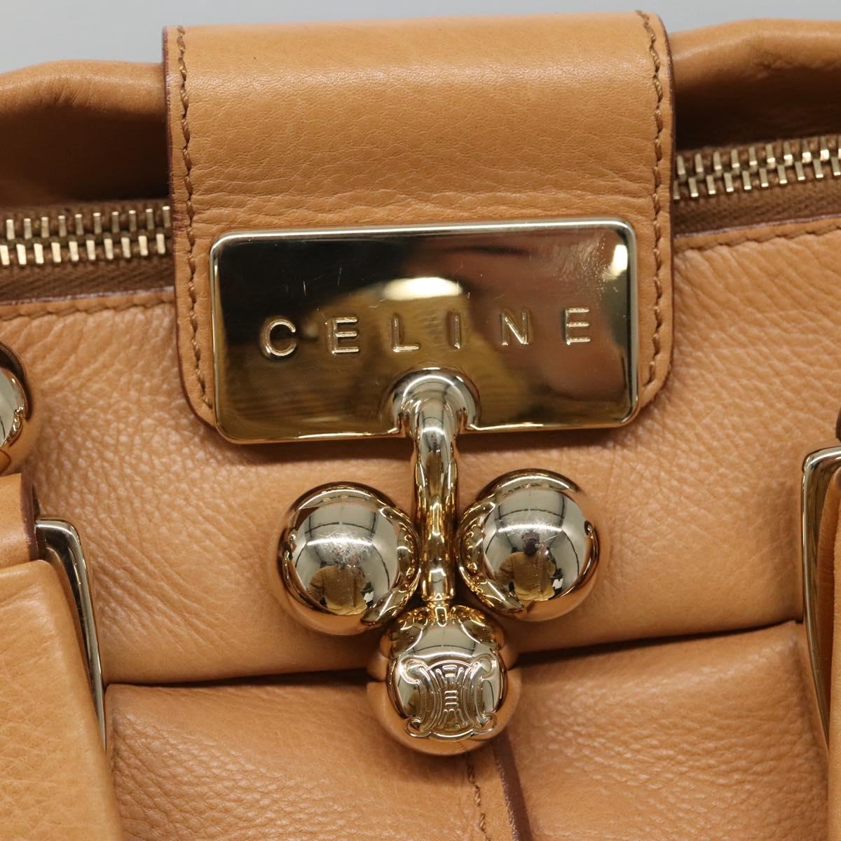 CELINE Hand Bag Leather Beige Gold Auth sw206