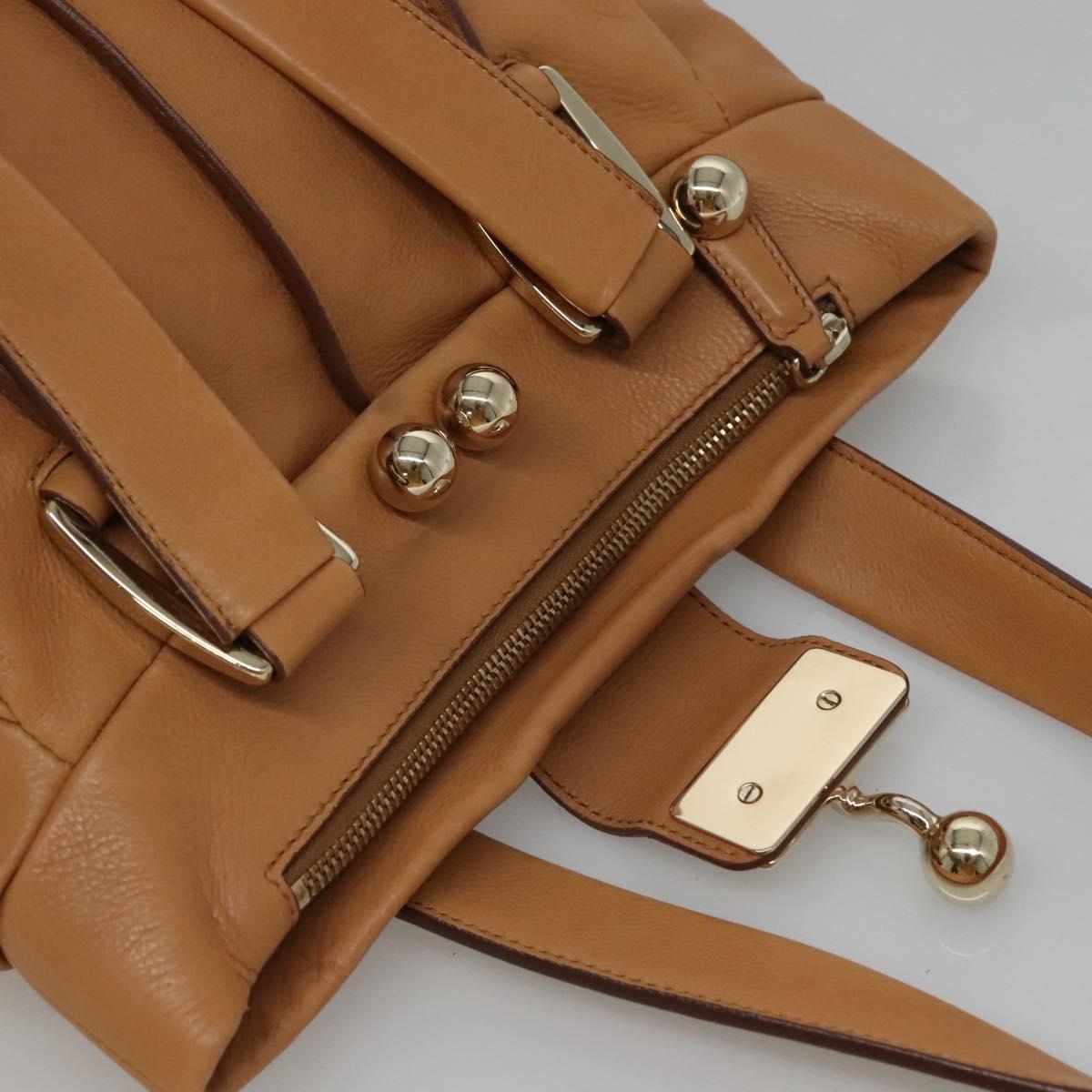 CELINE Hand Bag Leather Beige Gold Auth sw206