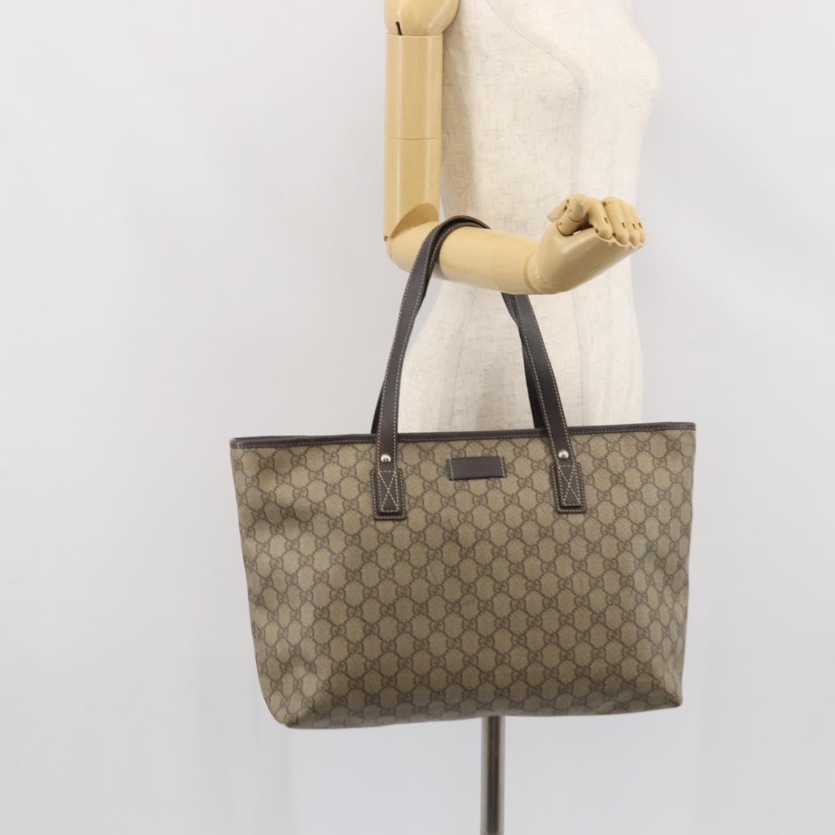 GUCCI GG Supreme Tote Bag PVC Beige 211137 Auth SW2062