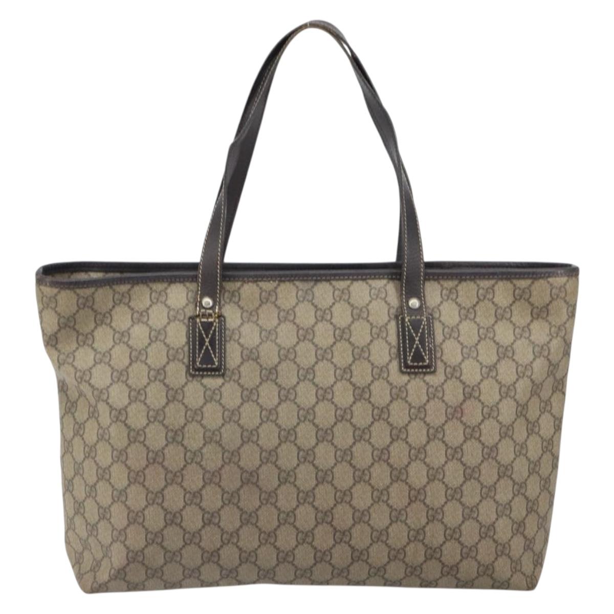 GUCCI GG Supreme Tote Bag PVC Beige 211137 Auth SW2062