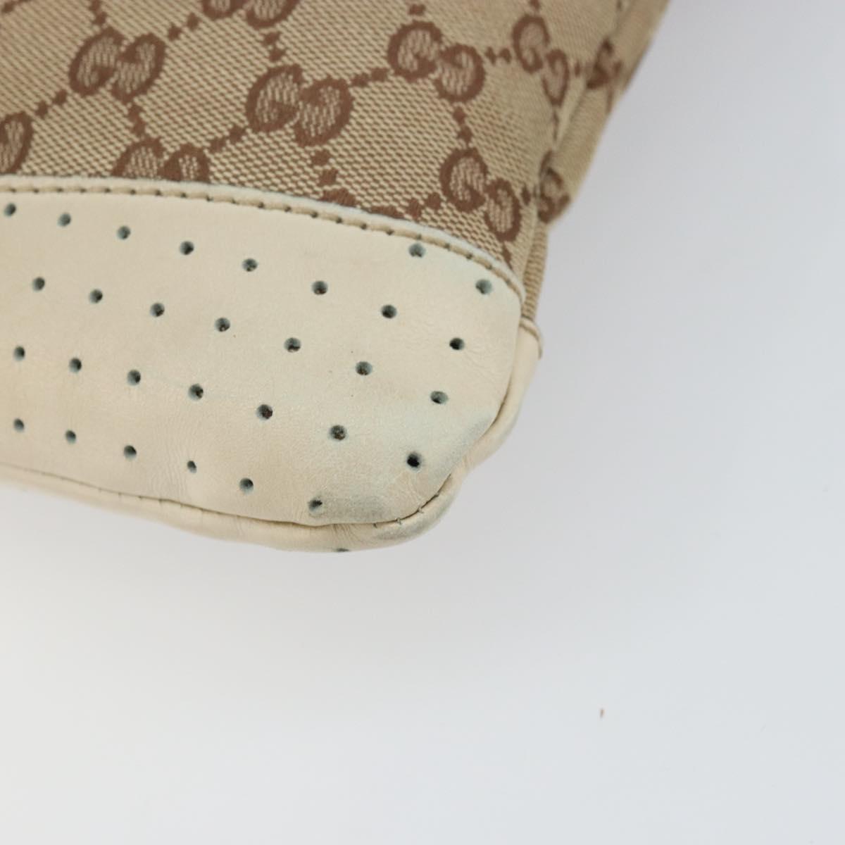 GUCCI GG Canvas Shoulder Bag Beige Silver 145857 Auth SW2063