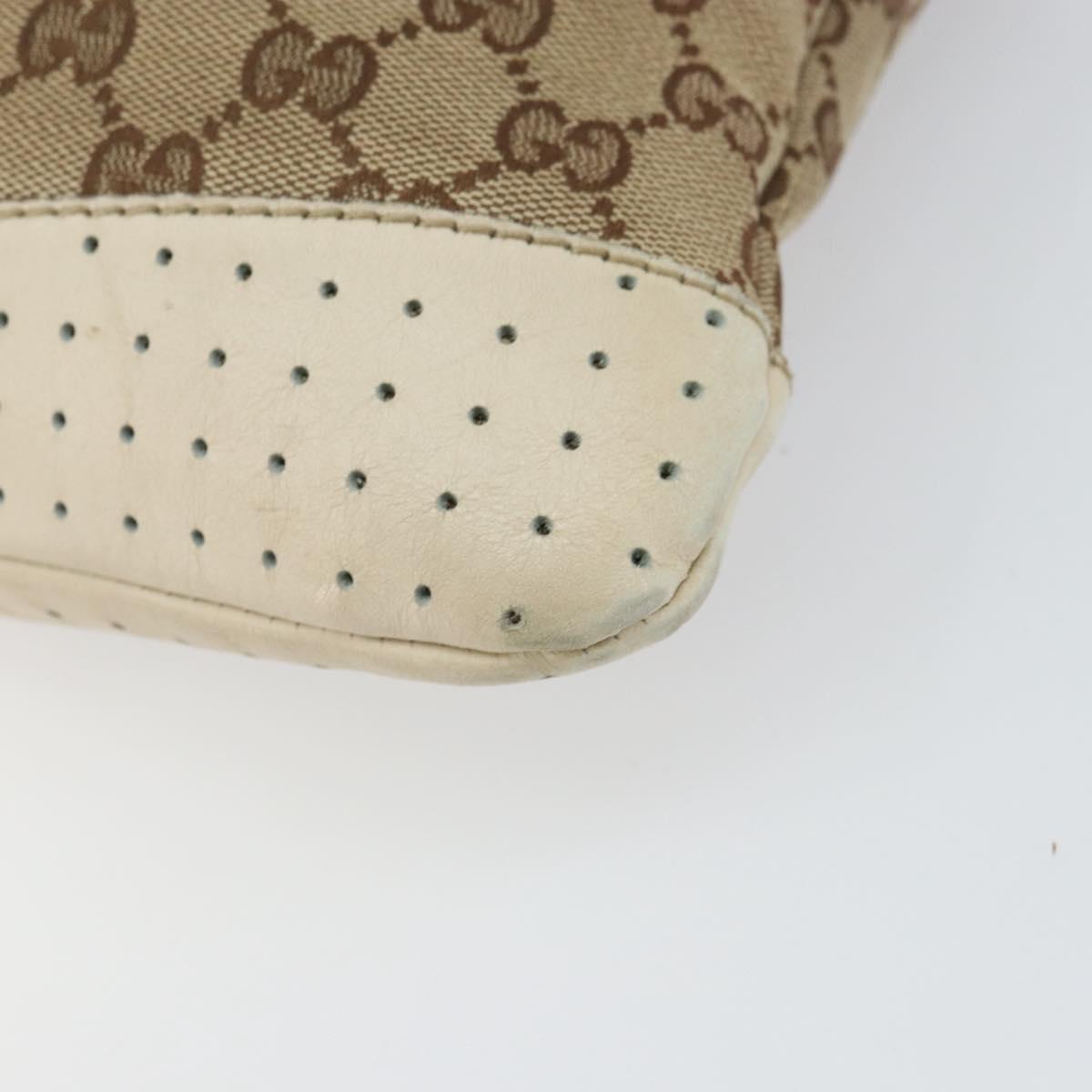 GUCCI GG Canvas Shoulder Bag Beige Silver 145857 Auth SW2063