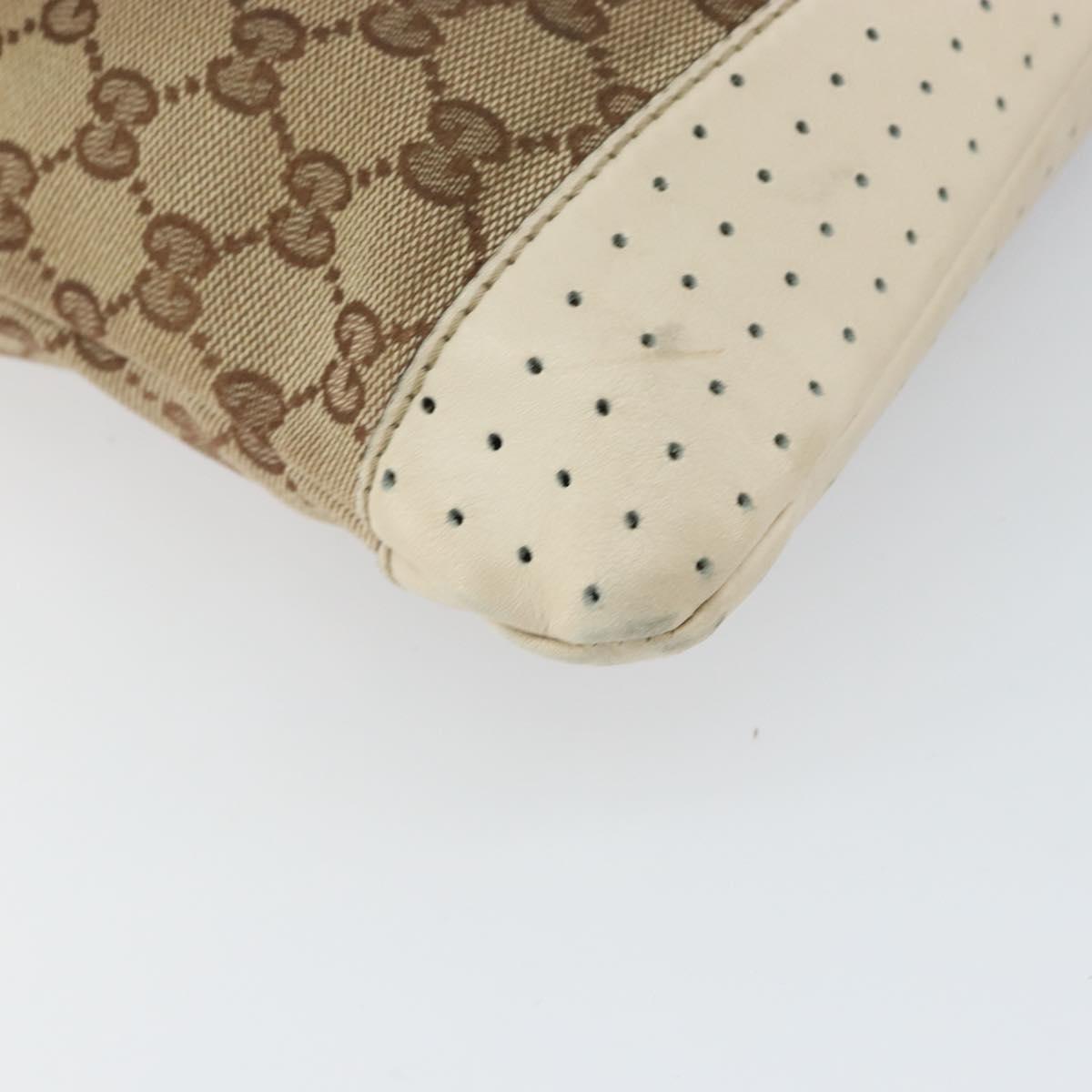GUCCI GG Canvas Shoulder Bag Beige Silver 145857 Auth SW2063