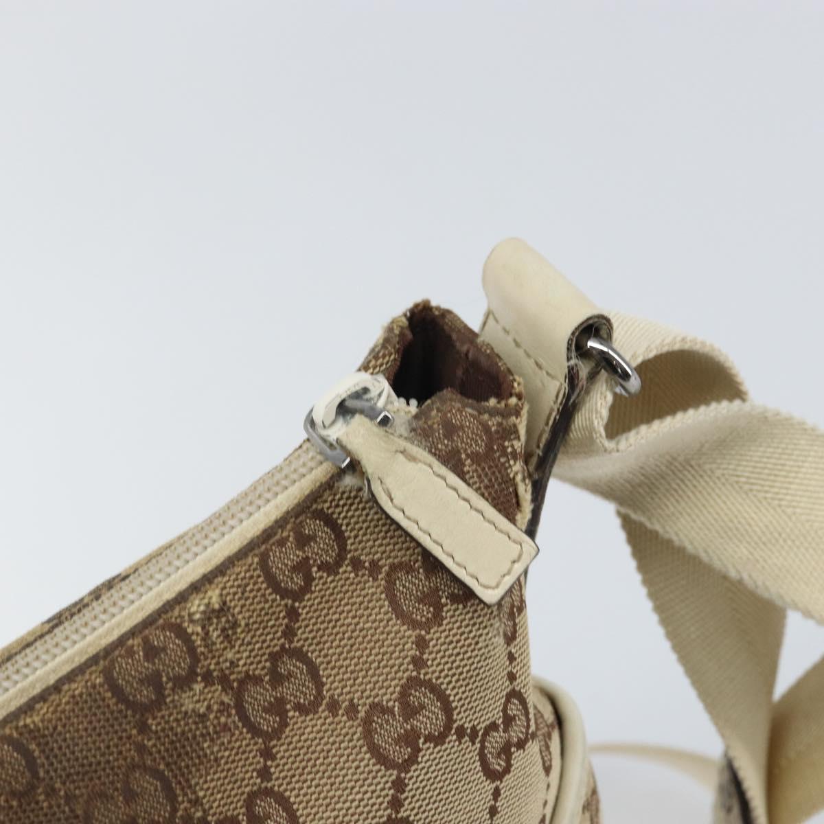 GUCCI GG Canvas Shoulder Bag Beige Silver 145857 Auth SW2063