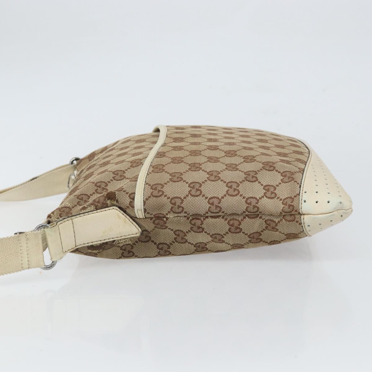 GUCCI GG Canvas Shoulder Bag Beige Silver 145857 Auth SW2063