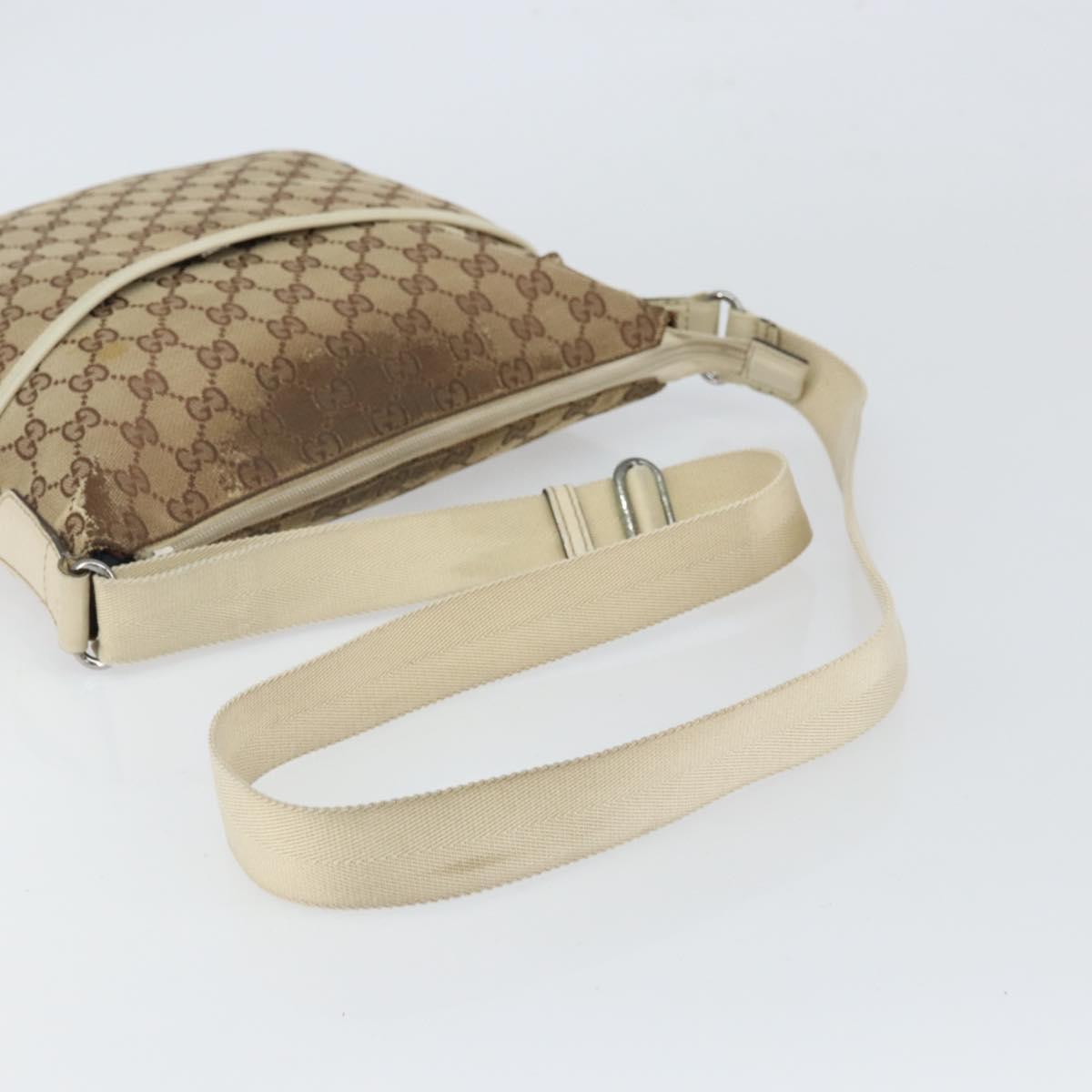 GUCCI GG Canvas Shoulder Bag Beige Silver 145857 Auth SW2063