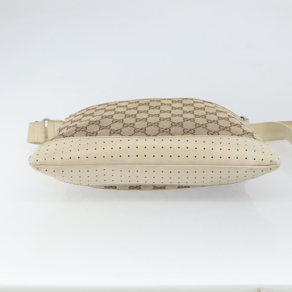 GUCCI GG Canvas Shoulder Bag Beige Silver 145857 Auth SW2063