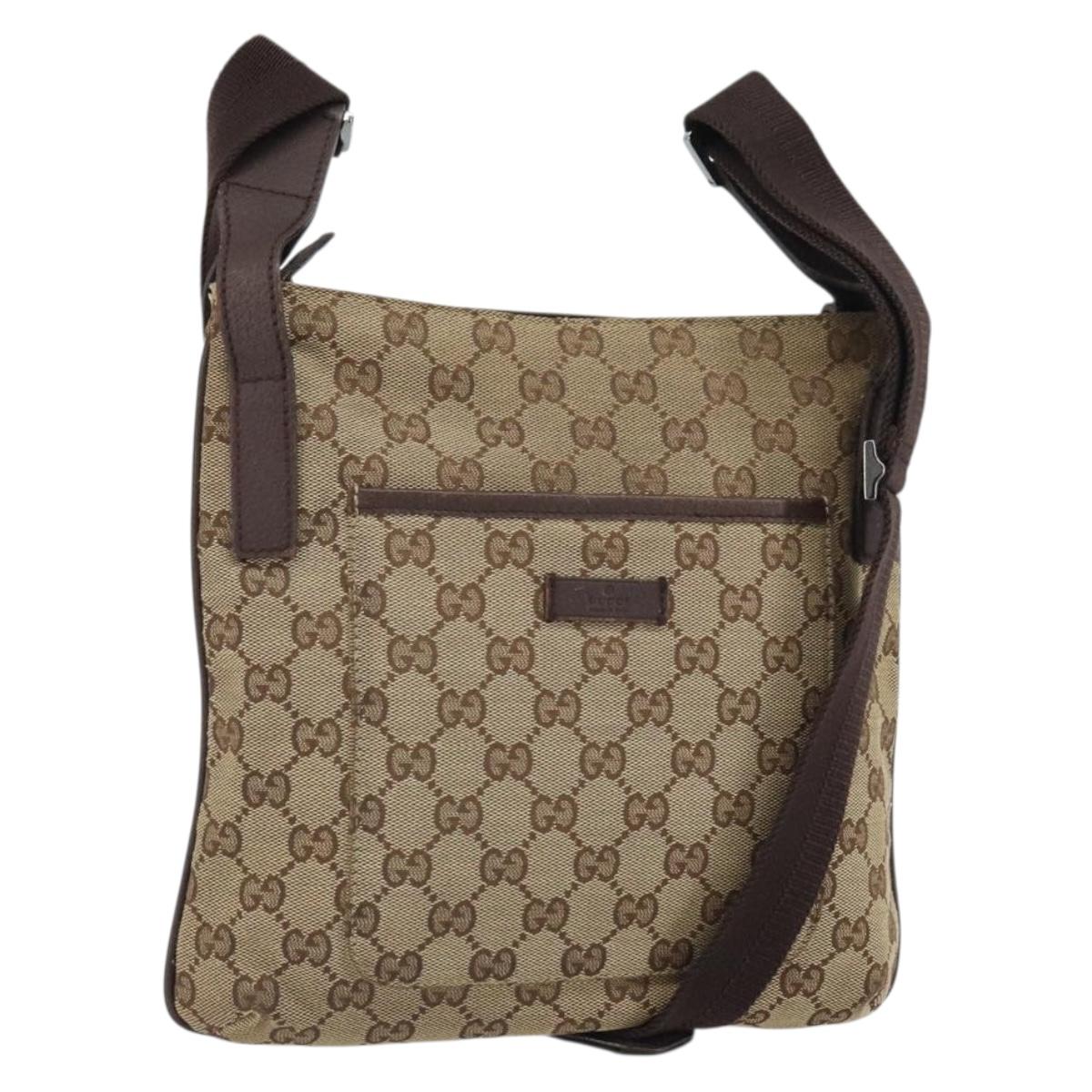 GUCCI GG Canvas Shoulder Bag Beige Silver 122793 Auth SW2065
