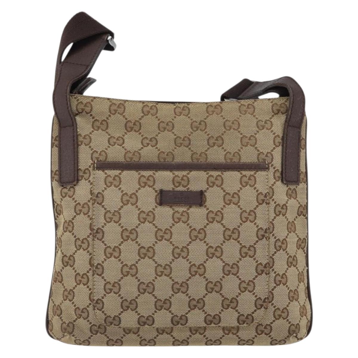 GUCCI GG Canvas Shoulder Bag Beige Silver 122793 Auth SW2065