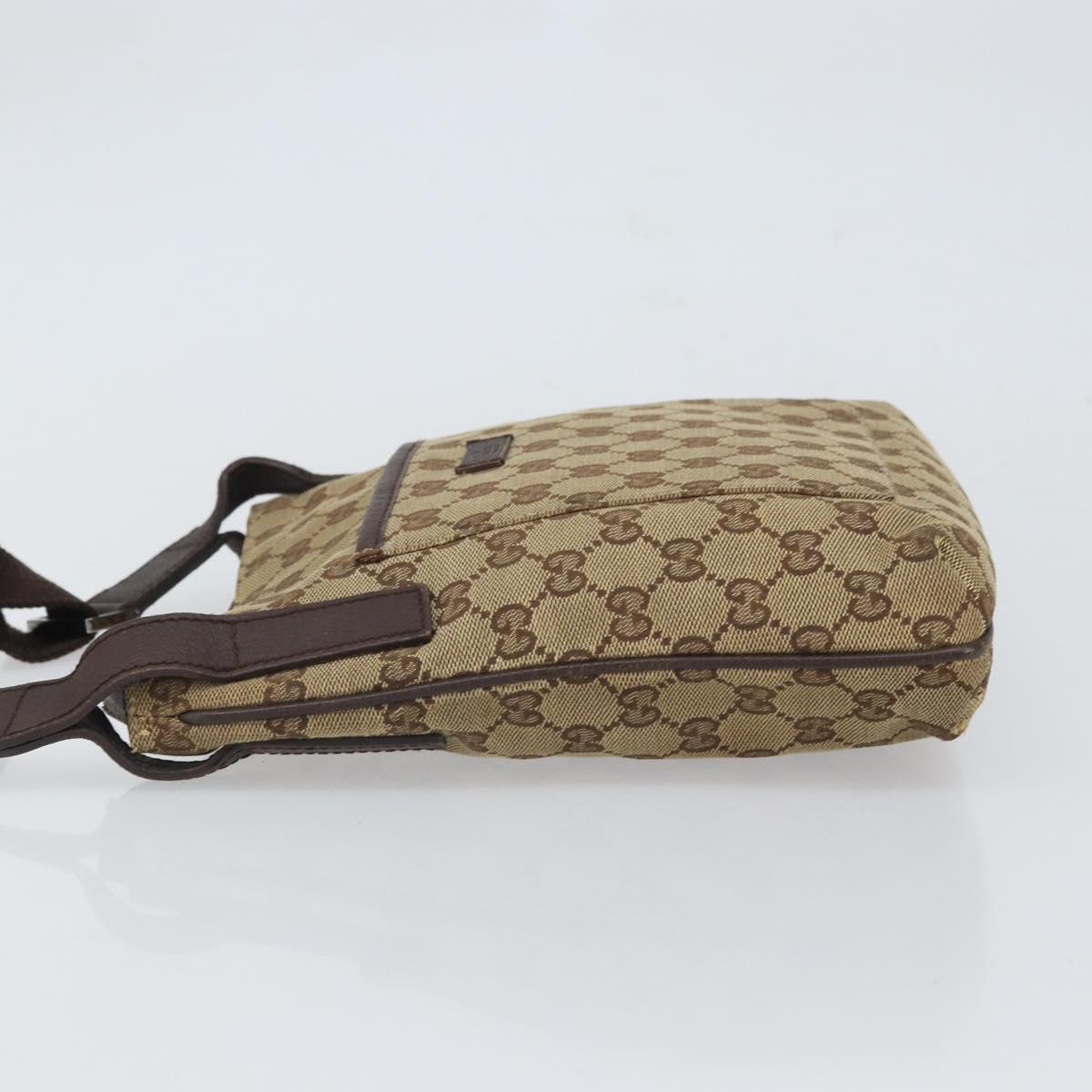 GUCCI GG Canvas Shoulder Bag Beige Silver 122793 Auth SW2065
