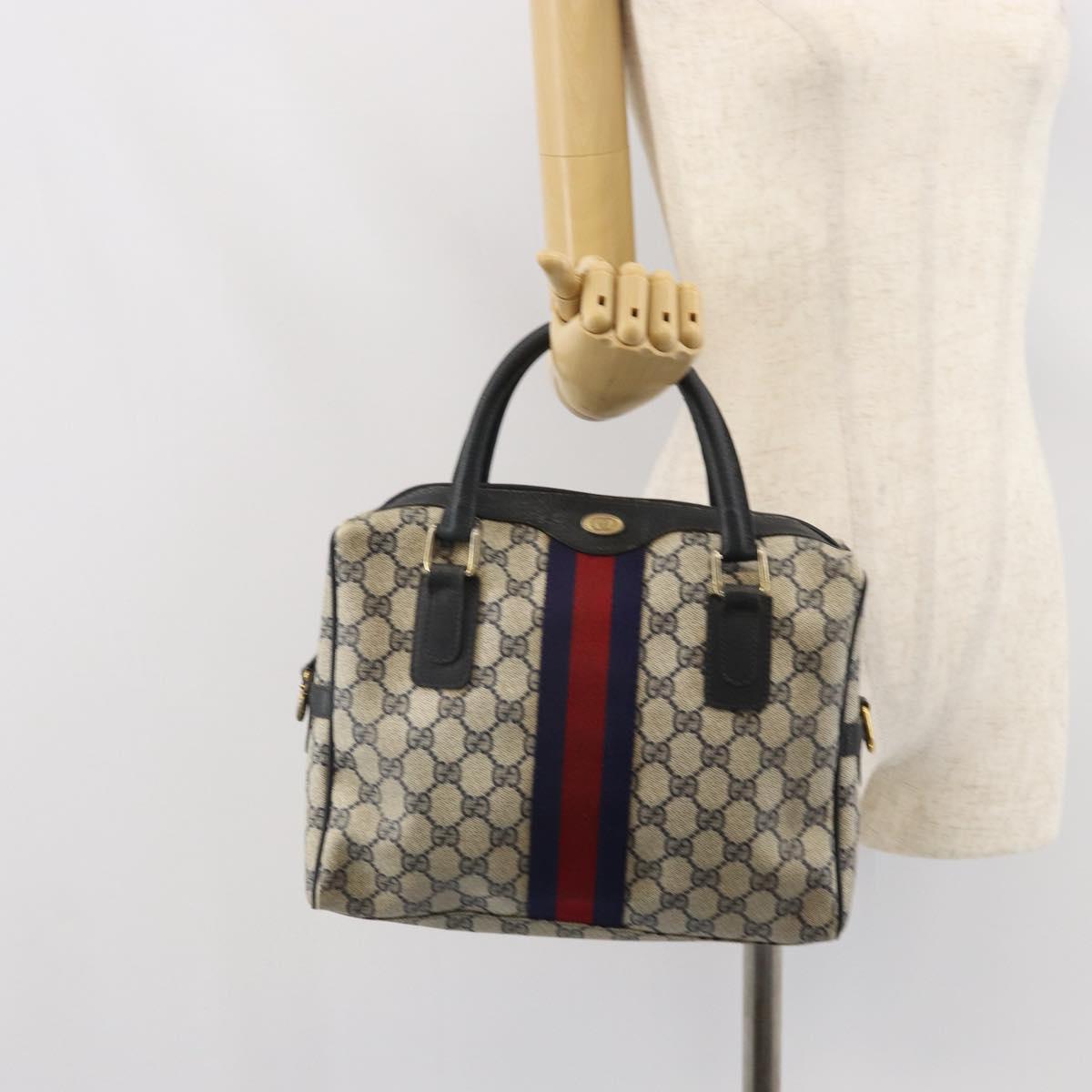 GUCCI GG Supreme Sherry Line Hand Bag PVC Navy Gold 37 02 3839 Auth SW2071