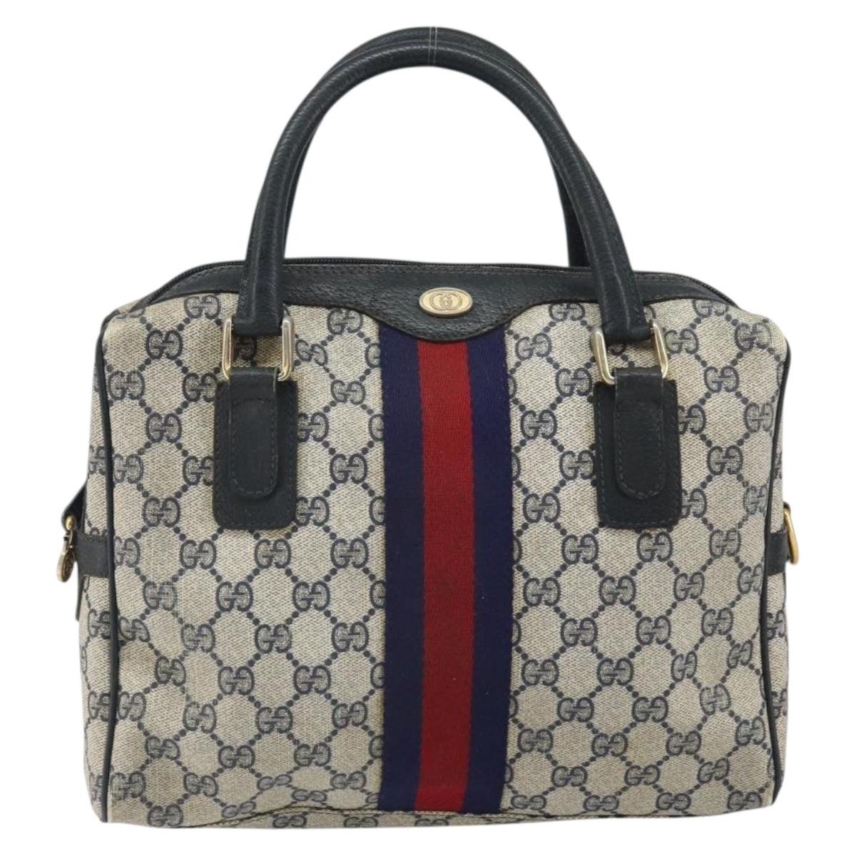 GUCCI GG Supreme Sherry Line Hand Bag PVC Navy Gold 37 02 3839 Auth SW2071