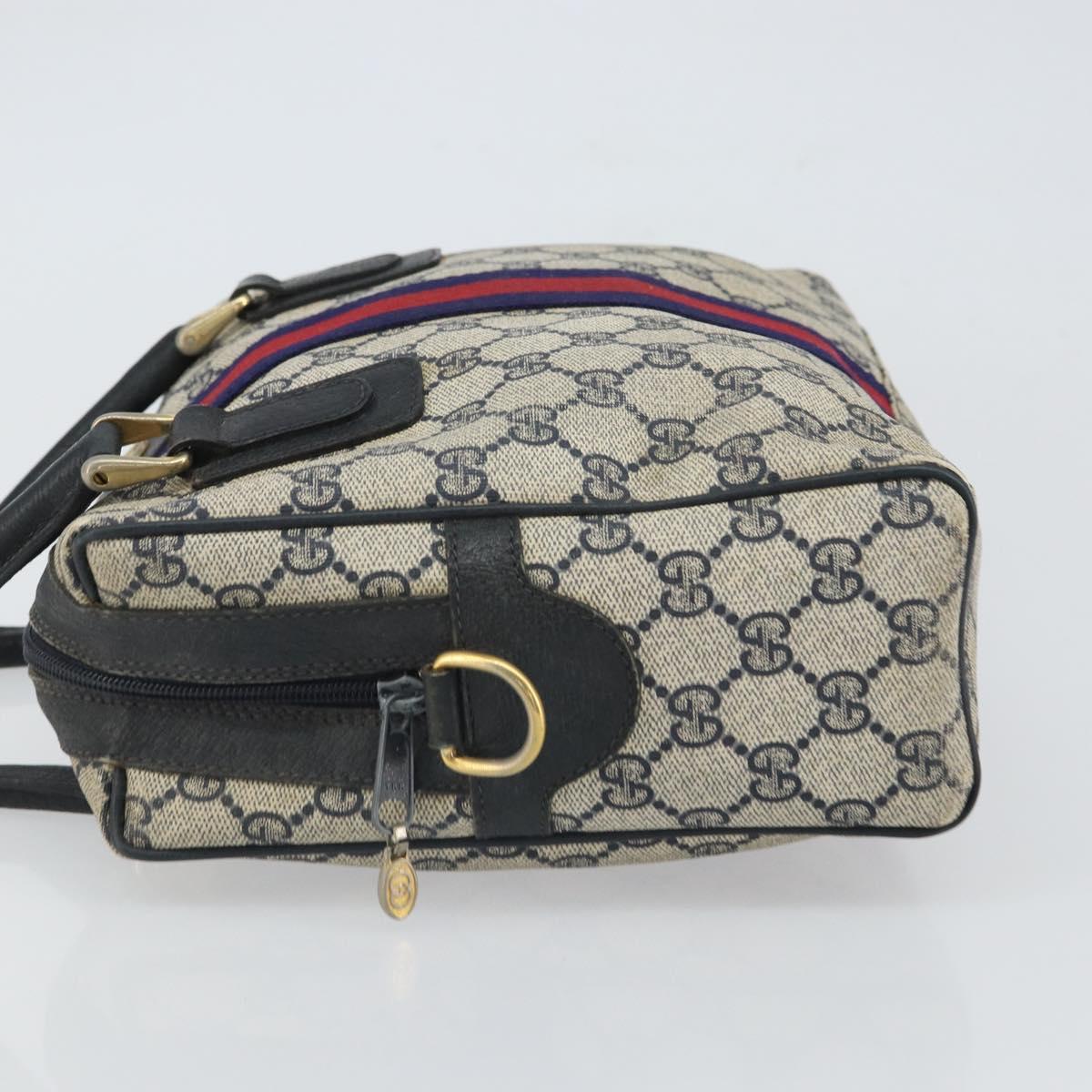 GUCCI GG Supreme Sherry Line Hand Bag PVC Navy Gold 37 02 3839 Auth SW2071