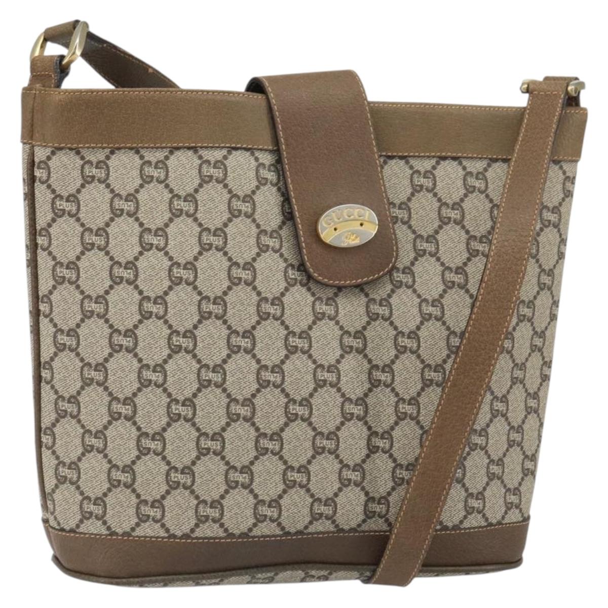 GUCCI GG Plus Supreme Shoulder Bag PVC Beige Gold Auth SW2072