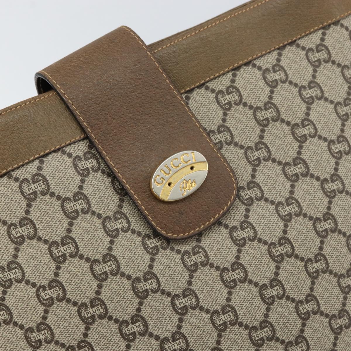 GUCCI GG Plus Supreme Shoulder Bag PVC Beige Gold Auth SW2072