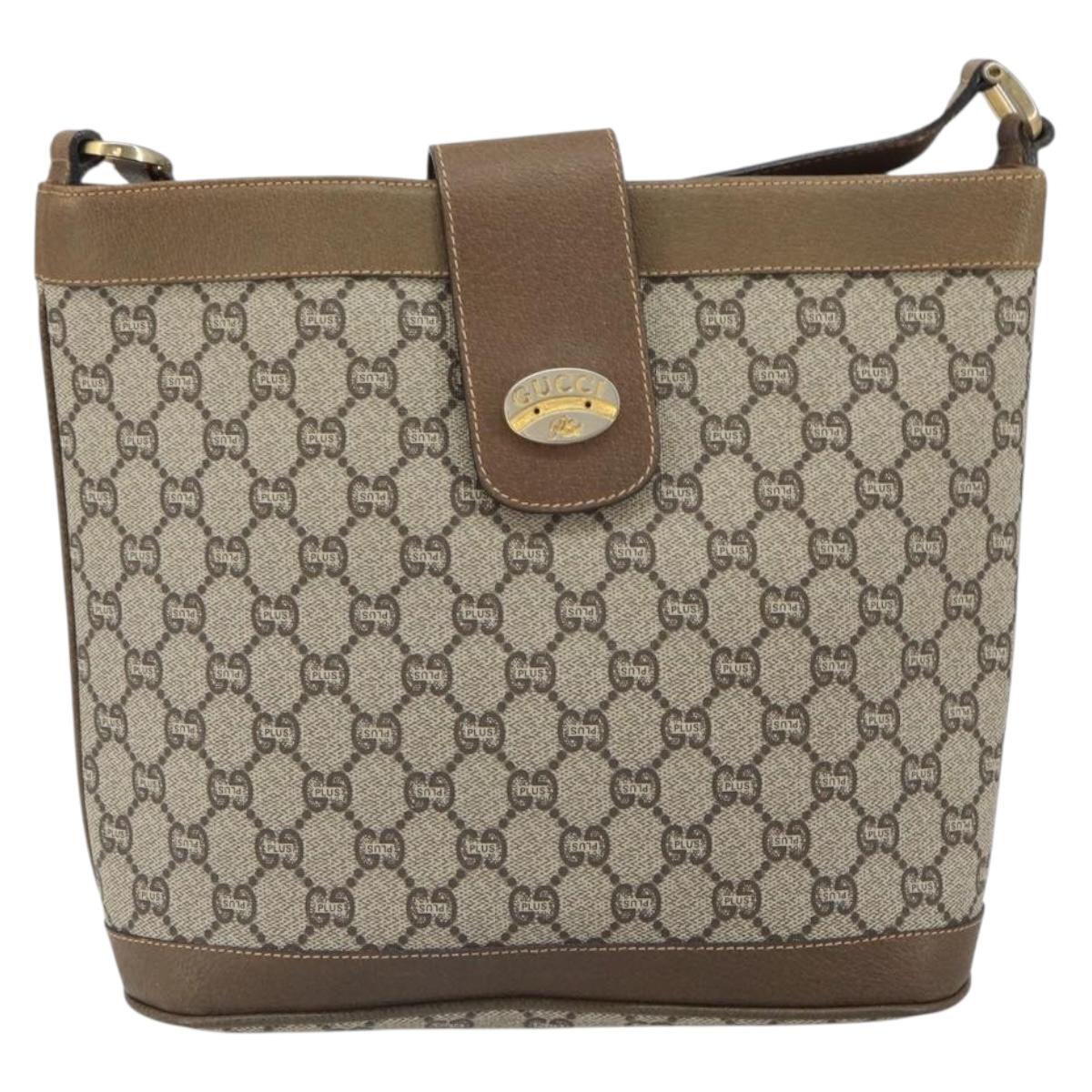 GUCCI GG Plus Supreme Shoulder Bag PVC Beige Gold Auth SW2072