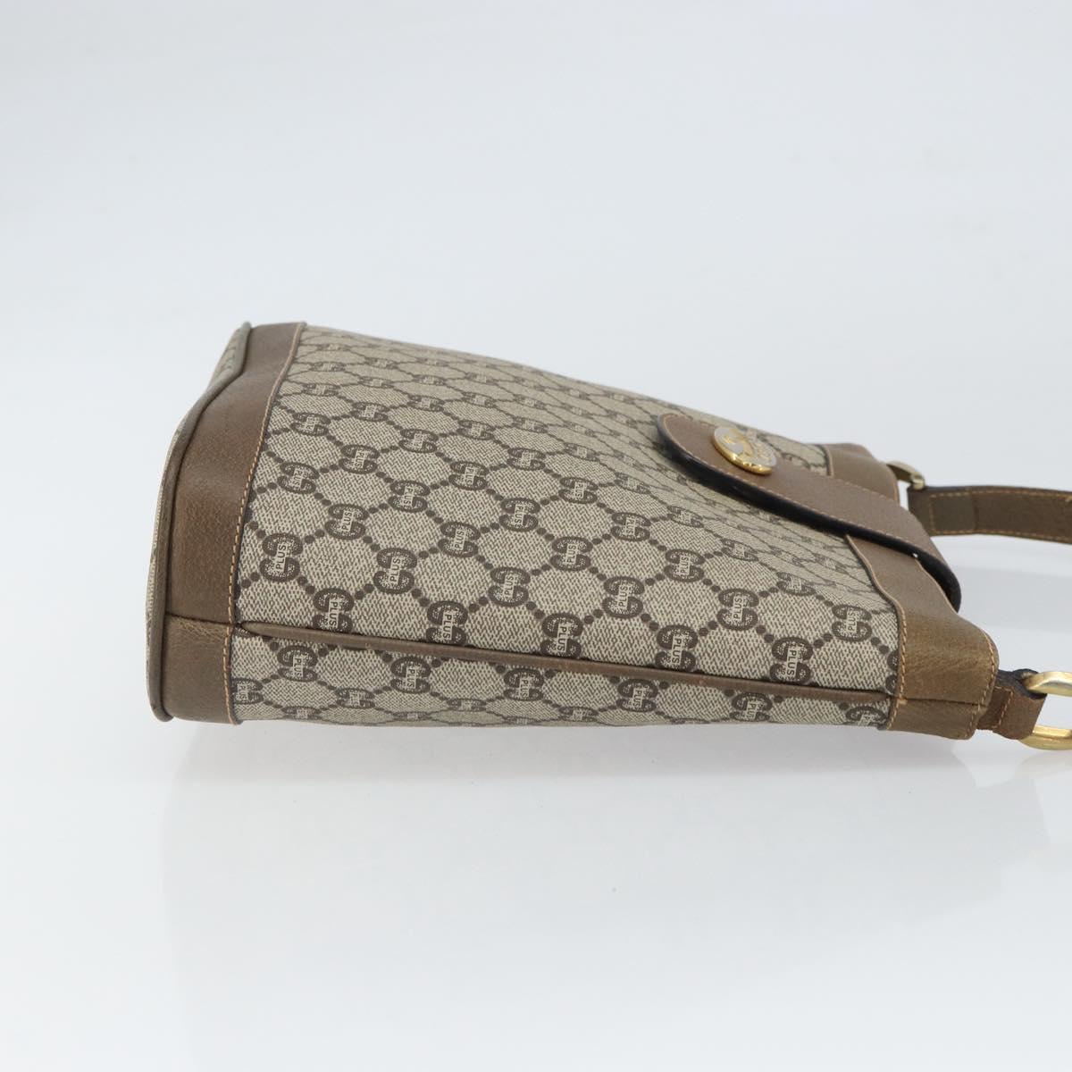 GUCCI GG Plus Supreme Shoulder Bag PVC Beige Gold Auth SW2072