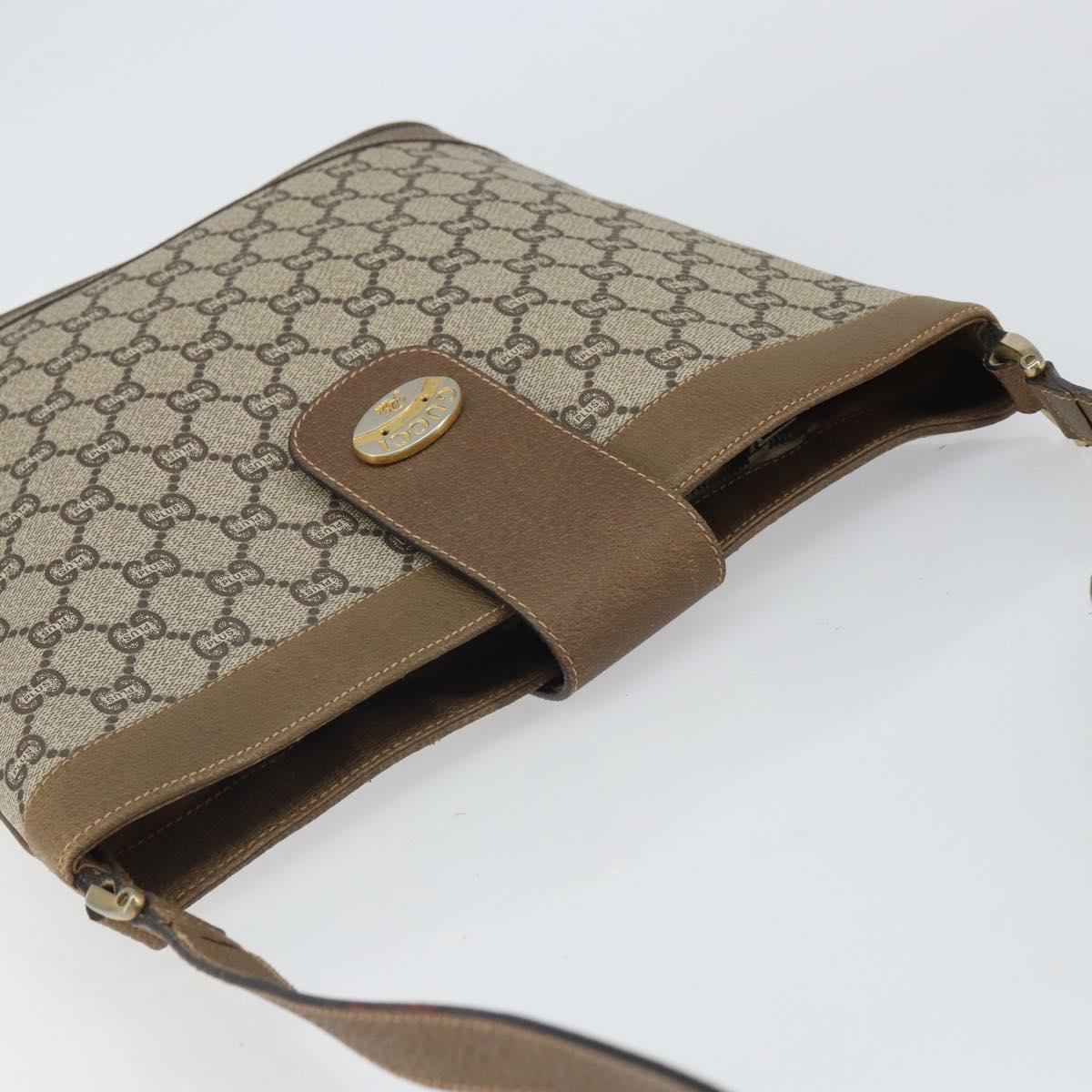 GUCCI GG Plus Supreme Shoulder Bag PVC Beige Gold Auth SW2072