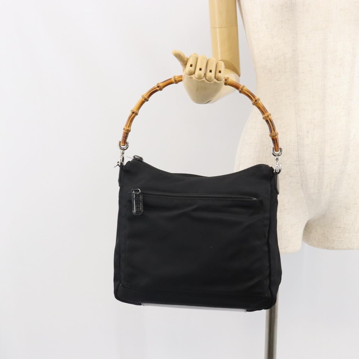 GUCCI Bamboo Shoulder Bag Nylon Black Silver 000 0509 Auth SW2074