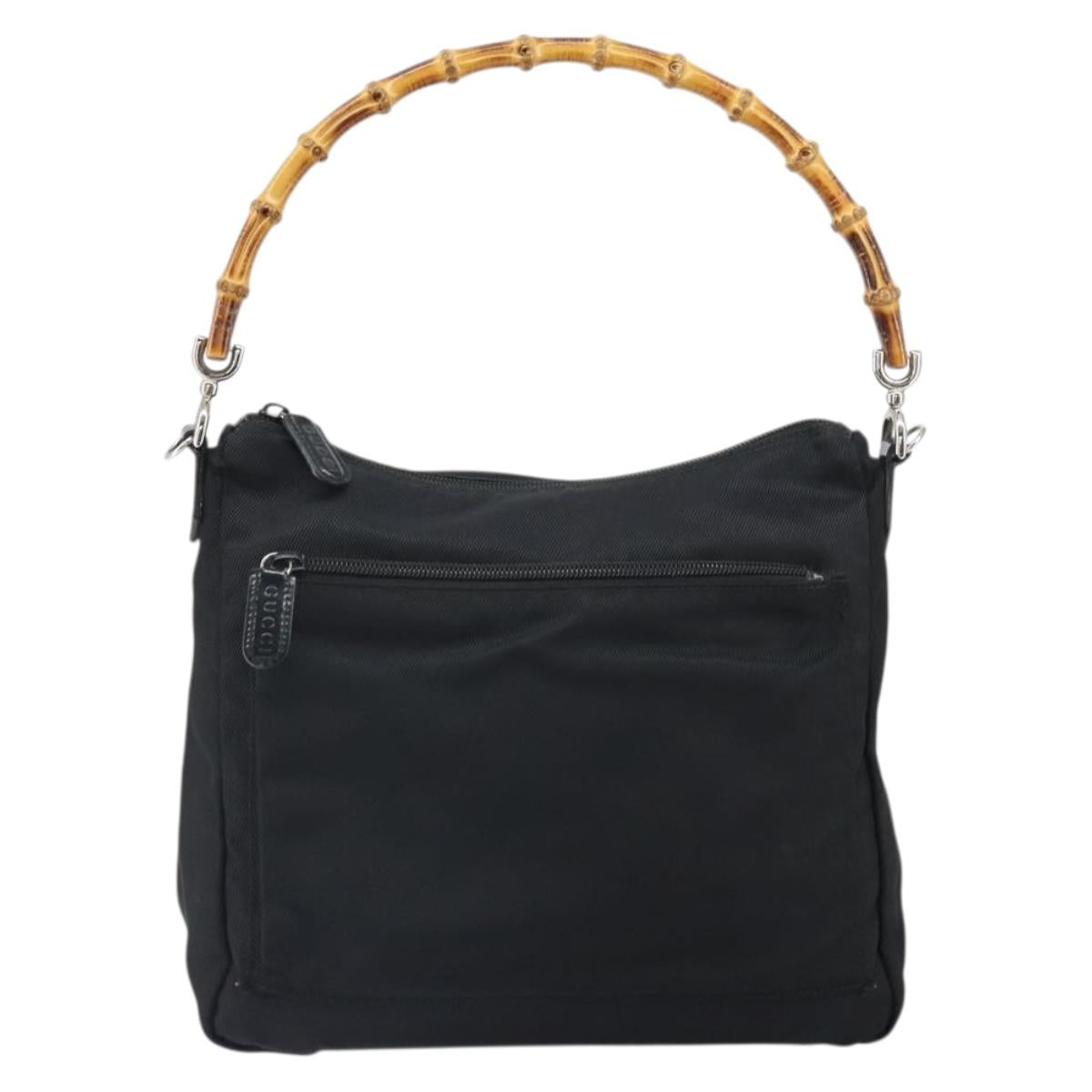 GUCCI Bamboo Shoulder Bag Nylon Black Silver 000 0509 Auth SW2074