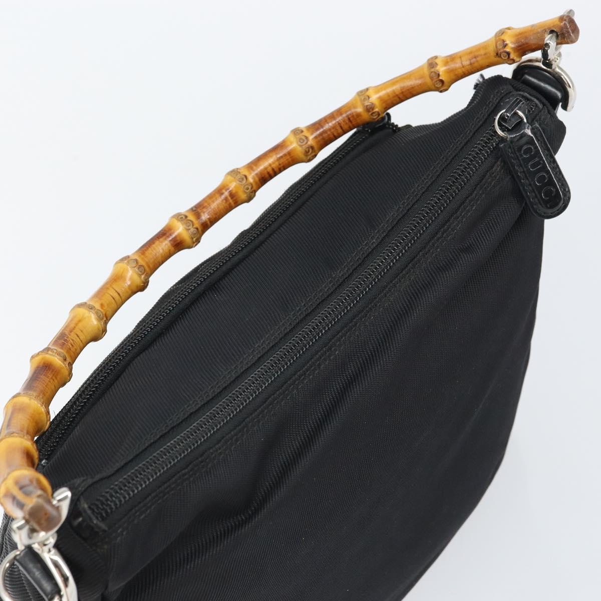 GUCCI Bamboo Shoulder Bag Nylon Black Silver 000 0509 Auth SW2074