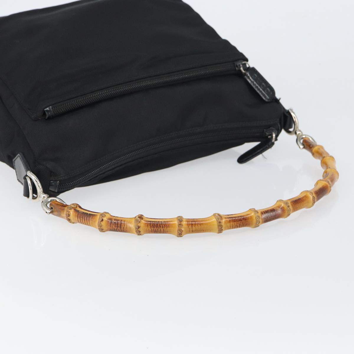 GUCCI Bamboo Shoulder Bag Nylon Black Silver 000 0509 Auth SW2074