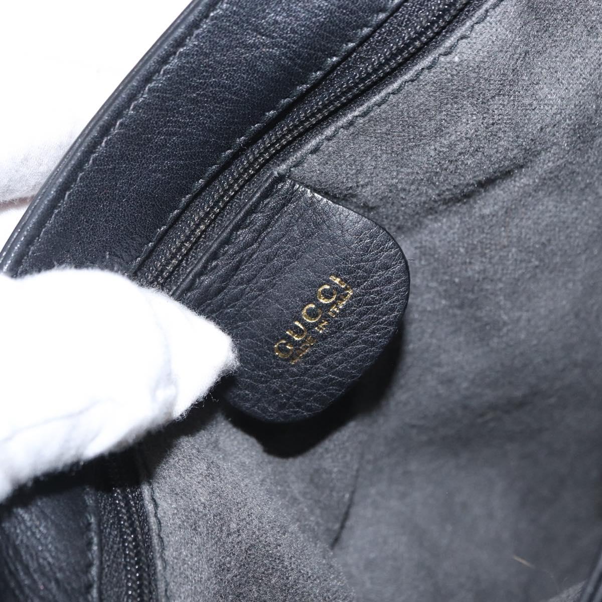 GUCCI Shoulder Bag Leather Black Gold Auth SW2077