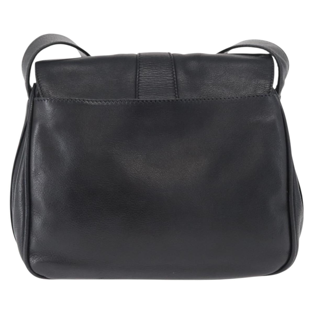 GUCCI Shoulder Bag Leather Black Gold Auth SW2077