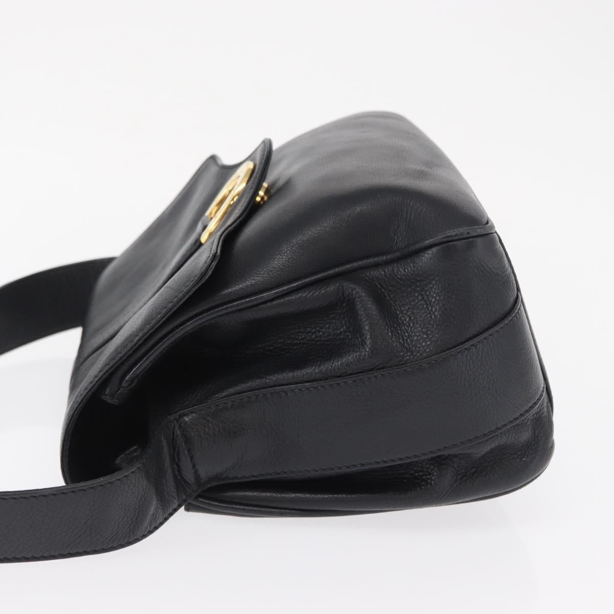 GUCCI Shoulder Bag Leather Black Gold Auth SW2077
