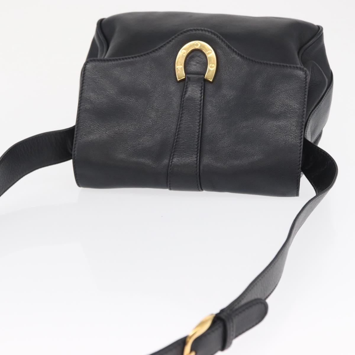 GUCCI Shoulder Bag Leather Black Gold Auth SW2077