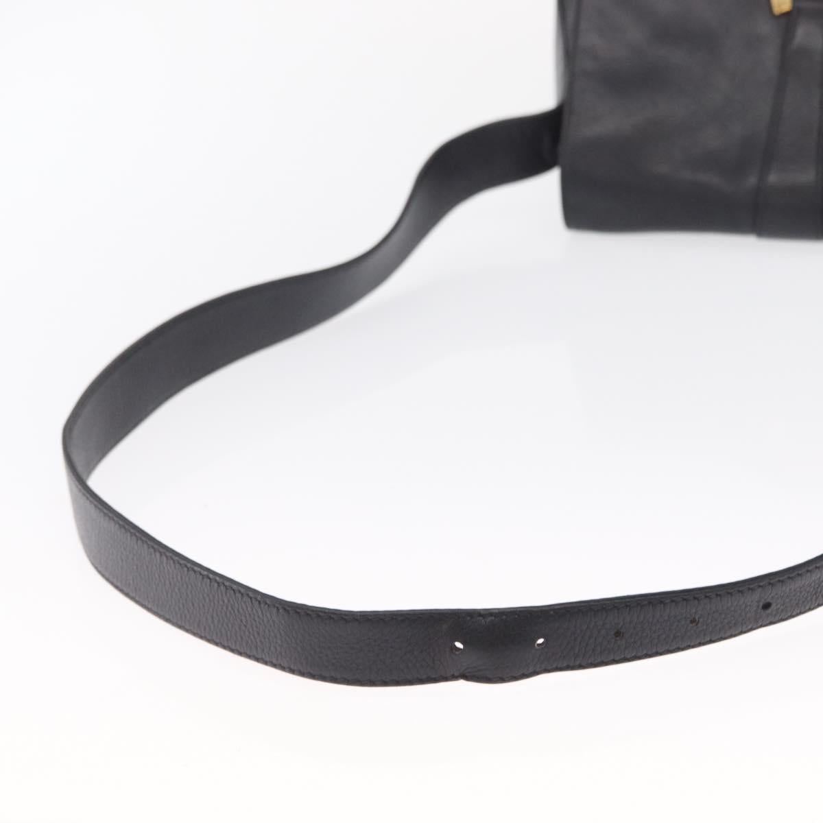 GUCCI Shoulder Bag Leather Black Gold Auth SW2077