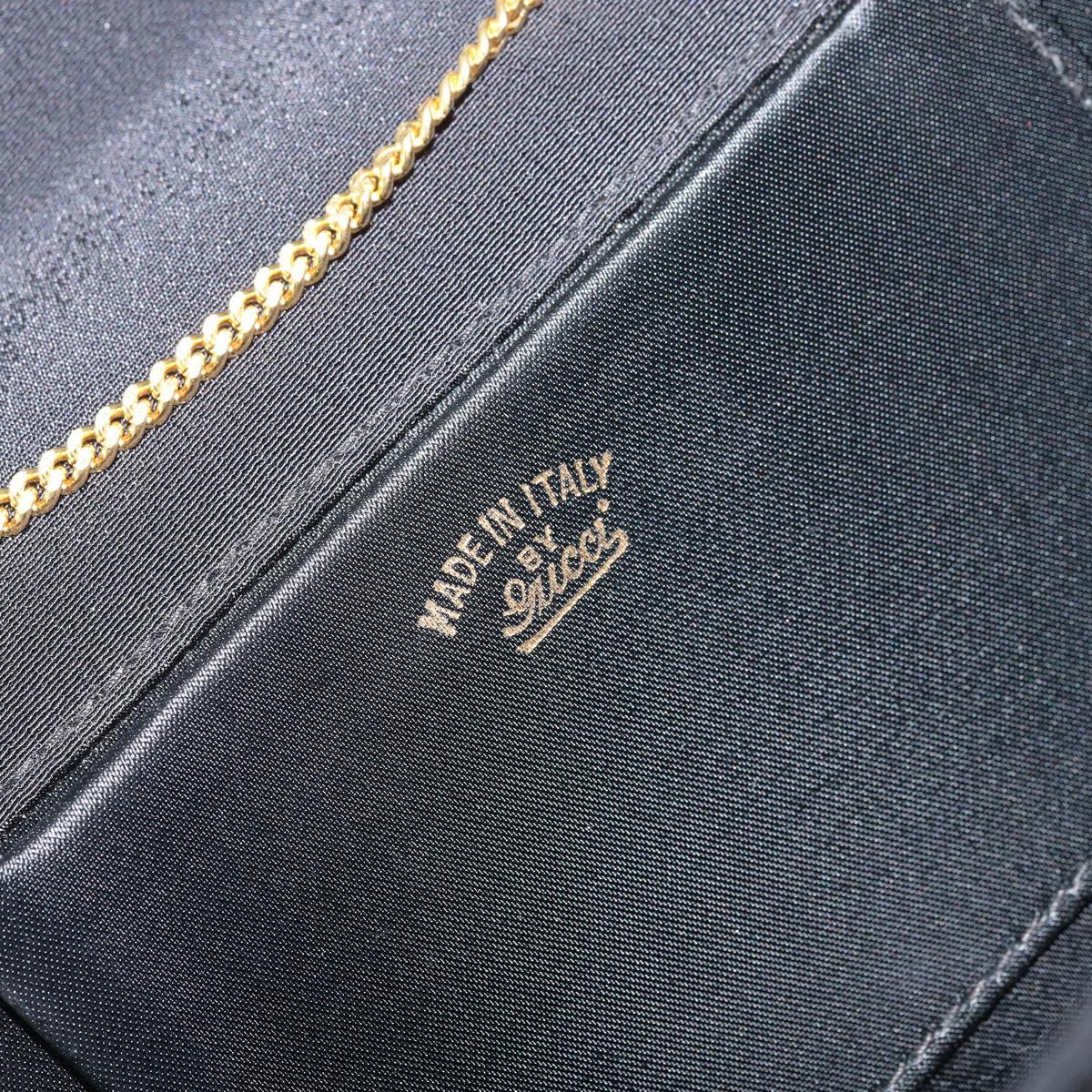 GUCCI Chain Shoulder Bag Nylon Black Gold Auth SW2080