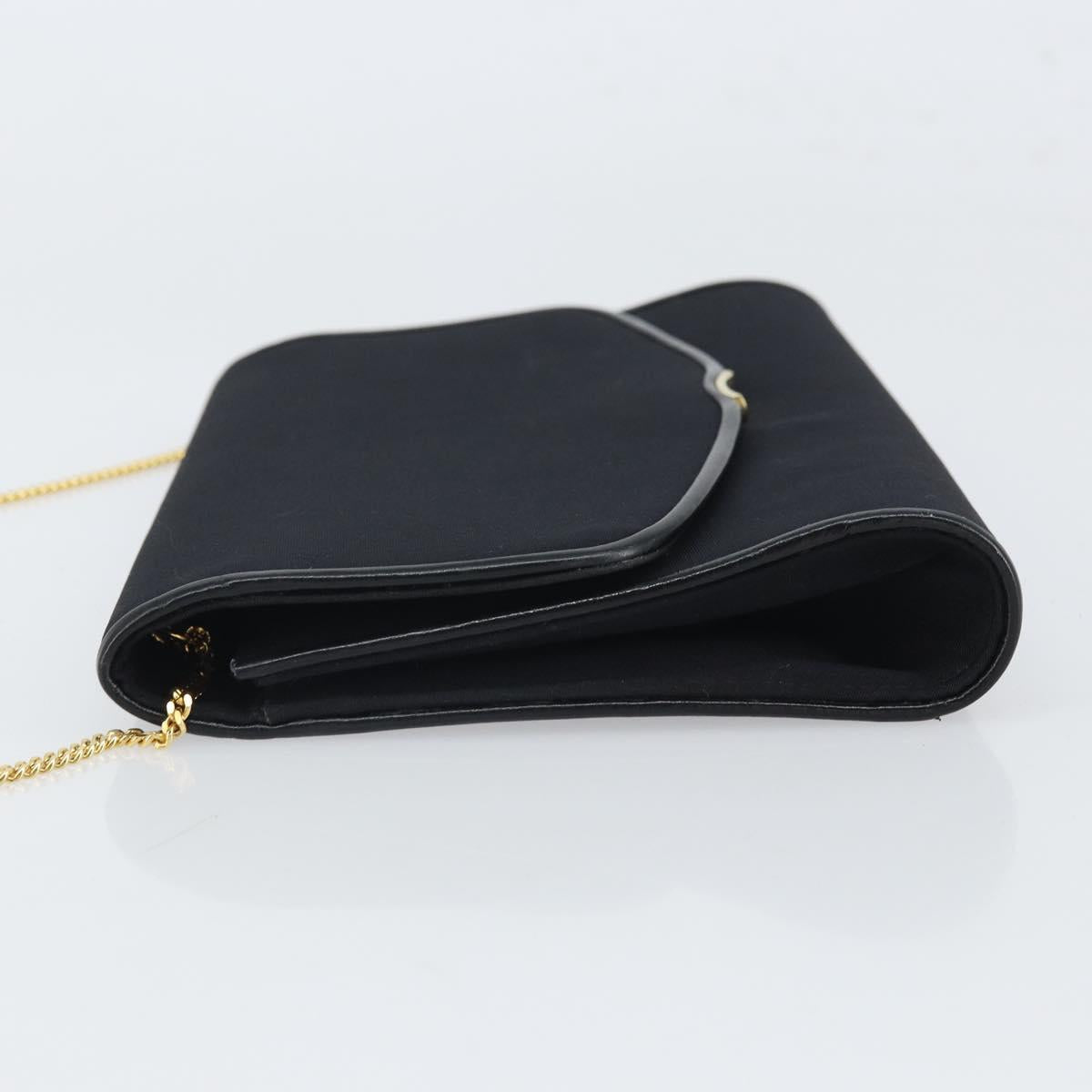 GUCCI Chain Shoulder Bag Nylon Black Gold Auth SW2080